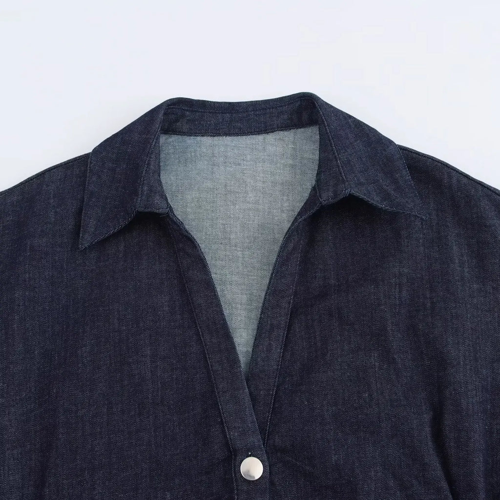 Elegant Zippered Denim Dress