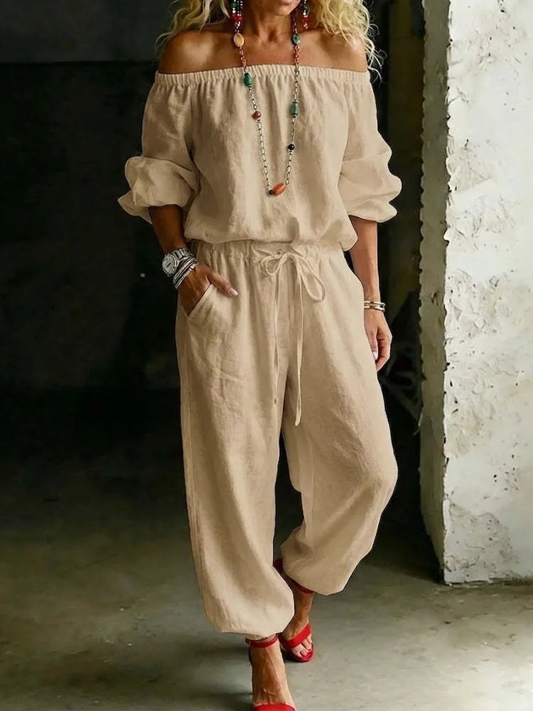 One-shoulder Women's T-shirt Trousers Suit
