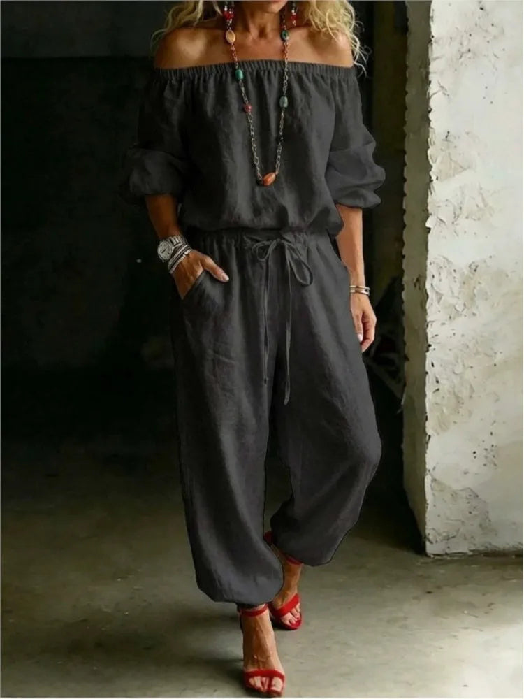 One-shoulder Women's T-shirt Trousers Suit