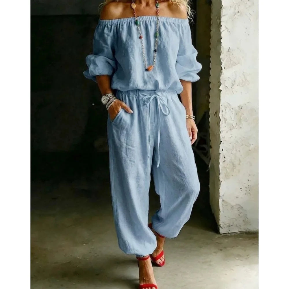 One-shoulder Women's T-shirt Trousers Suit