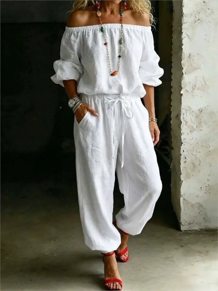 One-shoulder Women's T-shirt Trousers Suit