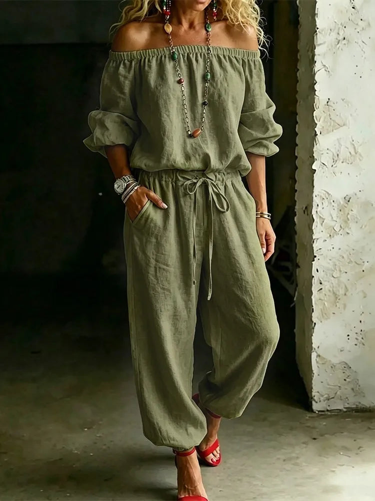 One-shoulder Women's T-shirt Trousers Suit