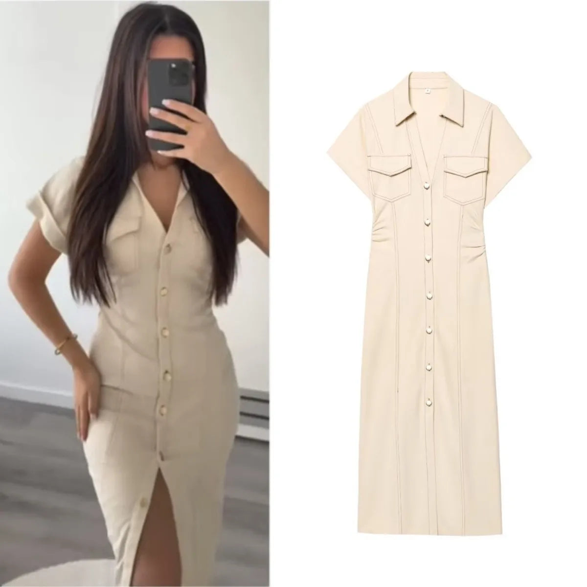 Elegant Zippered Denim Dress
