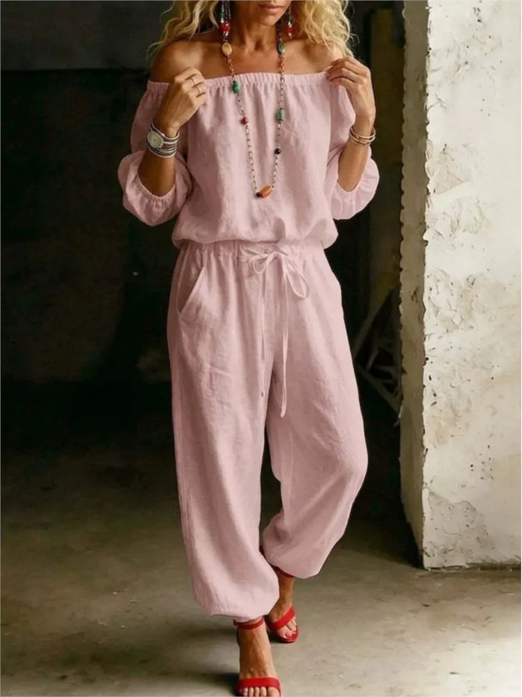 One-shoulder Women's T-shirt Trousers Suit