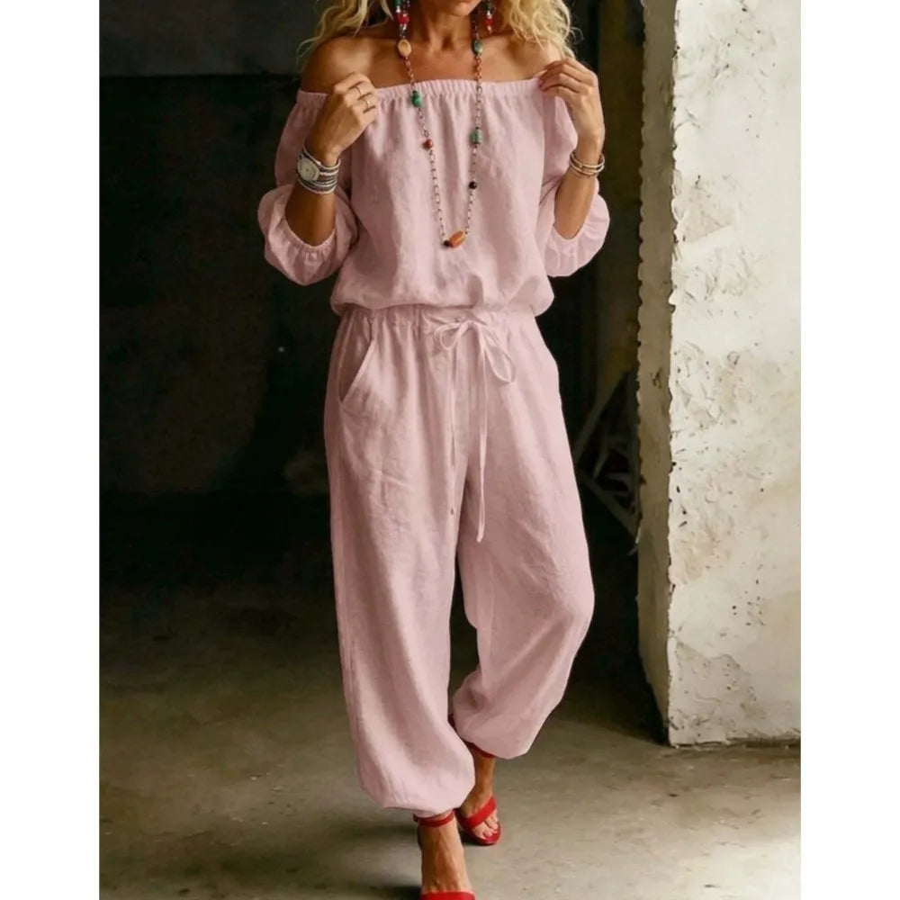 One-shoulder Women's T-shirt Trousers Suit