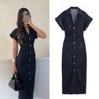 Elegant Zippered Denim Dress