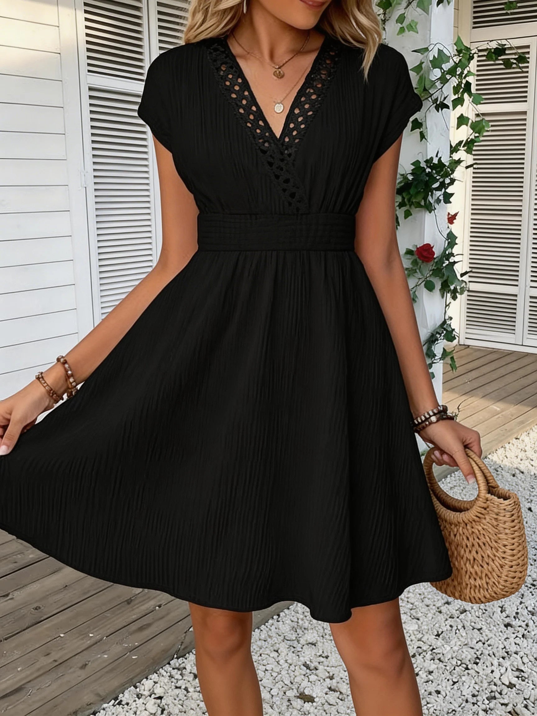 French Lace V-neck Fitted Dress