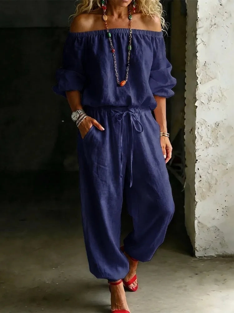 One-shoulder Women's T-shirt Trousers Suit