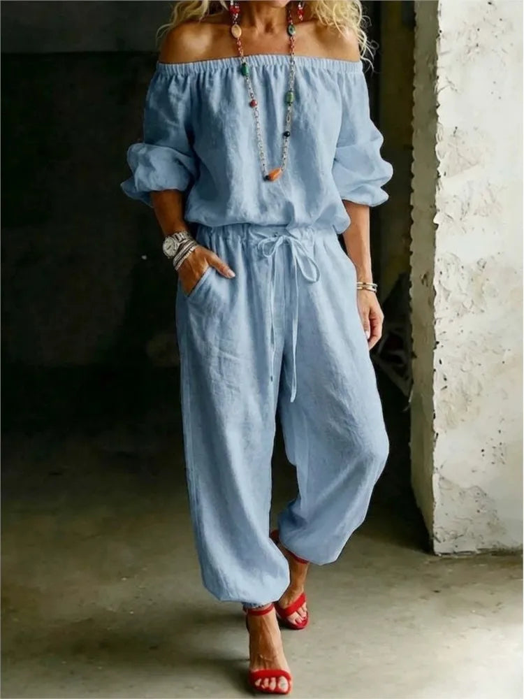 One-shoulder Women's T-shirt Trousers Suit
