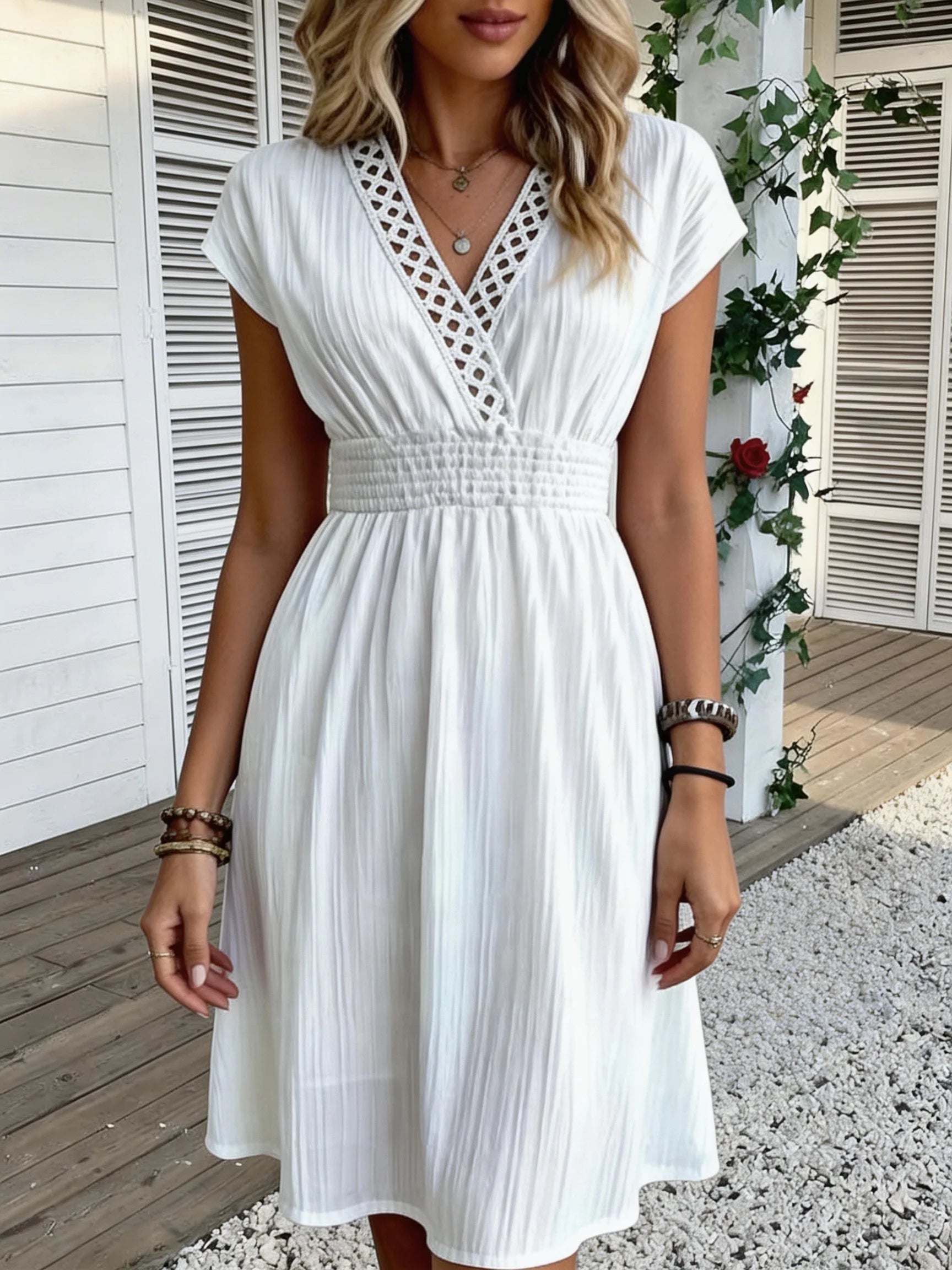 French Lace V-neck Fitted Dress