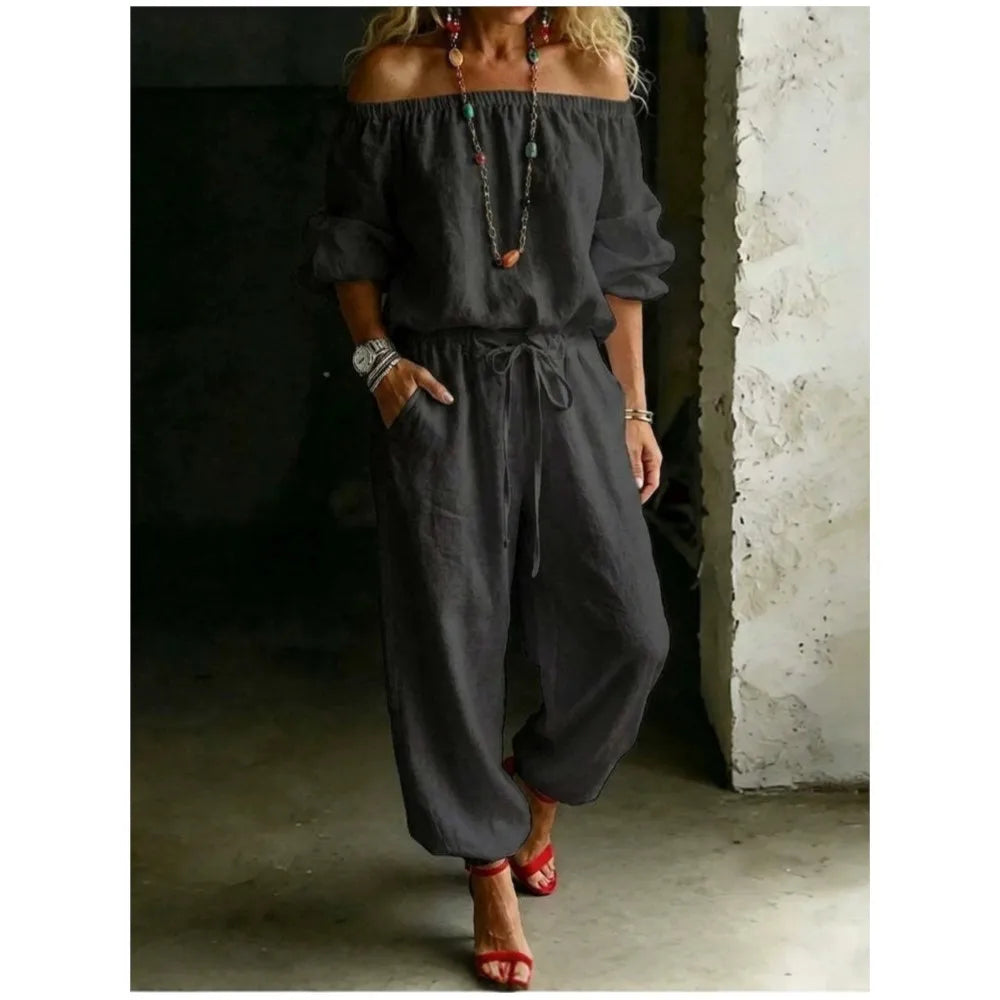 One-shoulder Women's T-shirt Trousers Suit