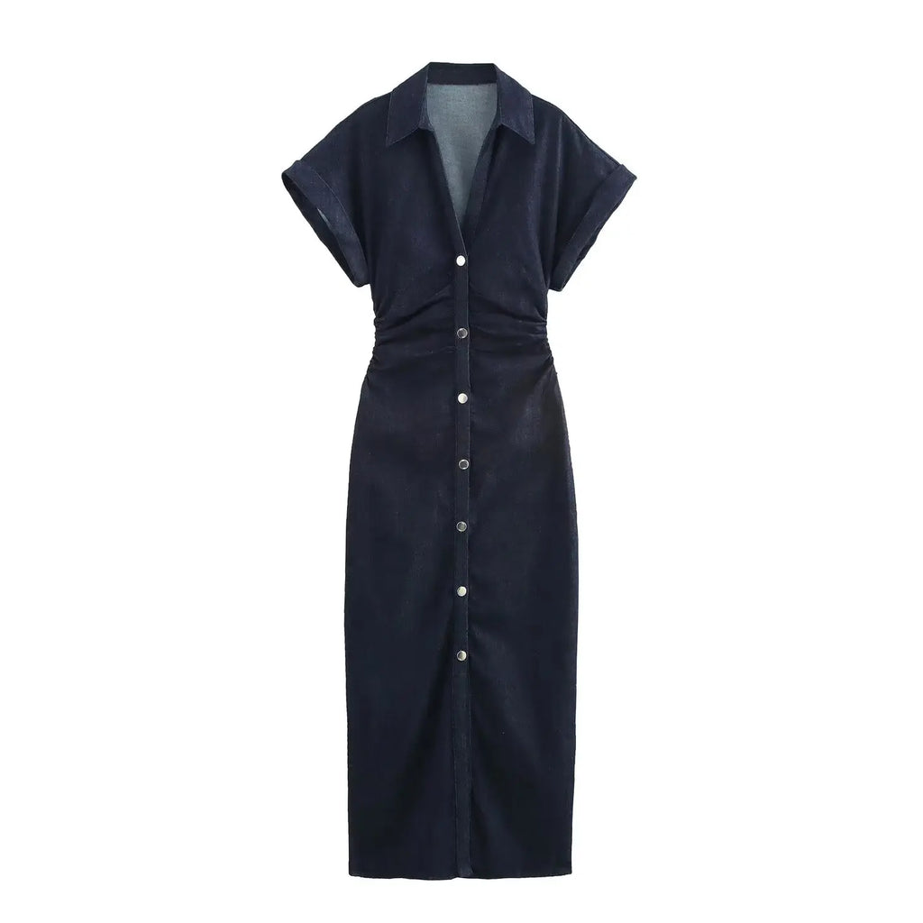 Elegant Zippered Denim Dress