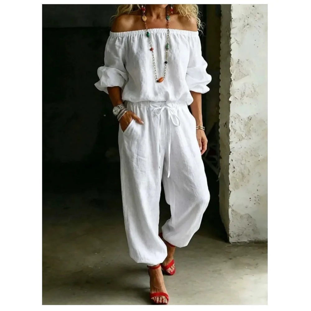 One-shoulder Women's T-shirt Trousers Suit