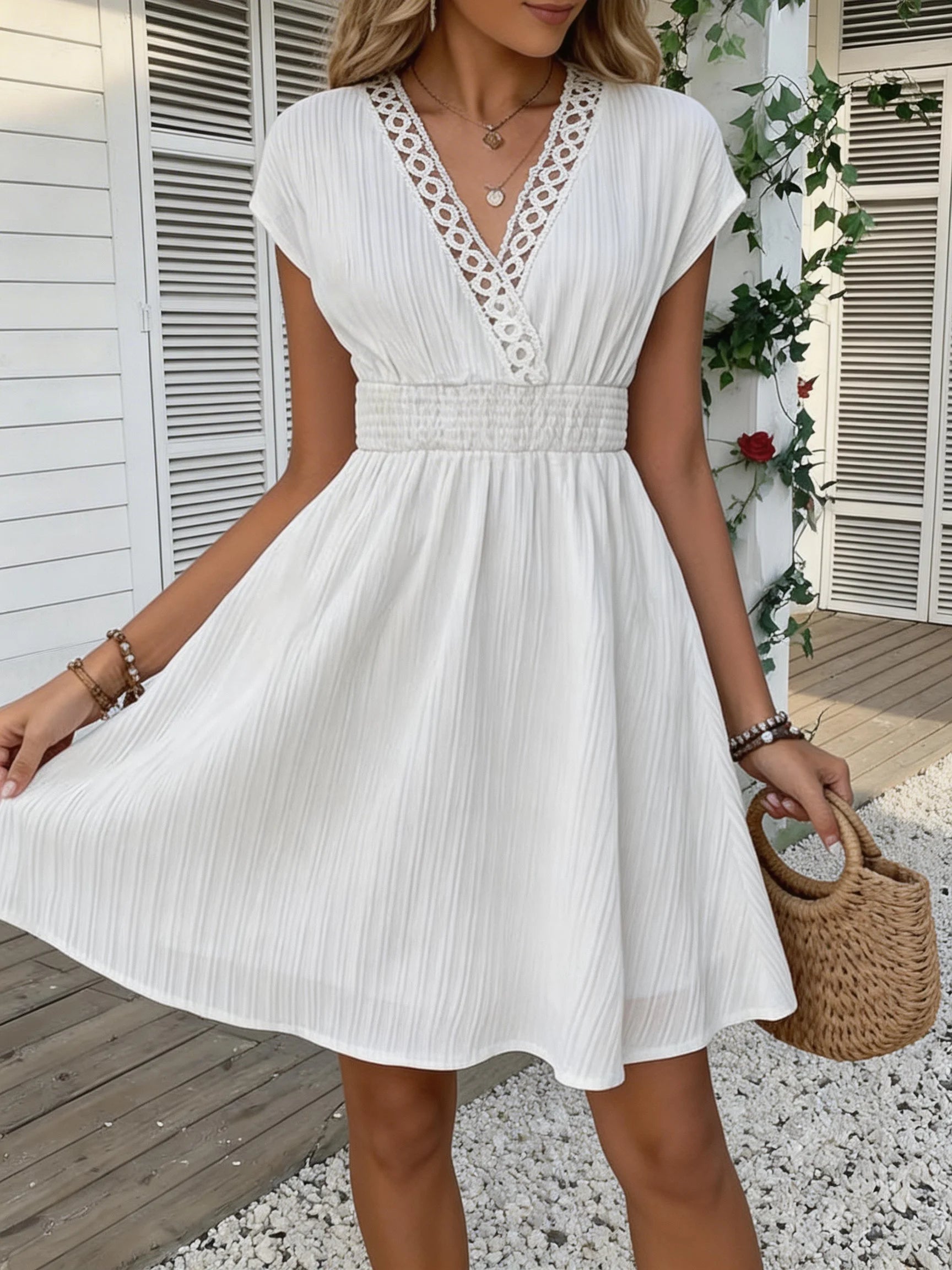 French Lace V-neck Fitted Dress