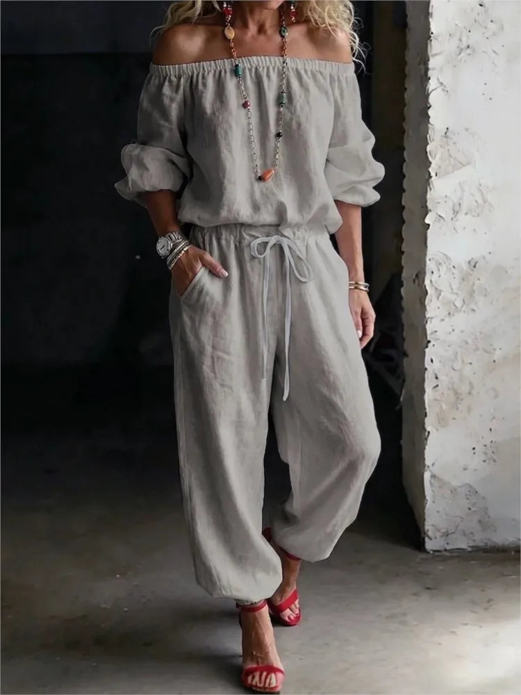 One-shoulder Women's T-shirt Trousers Suit
