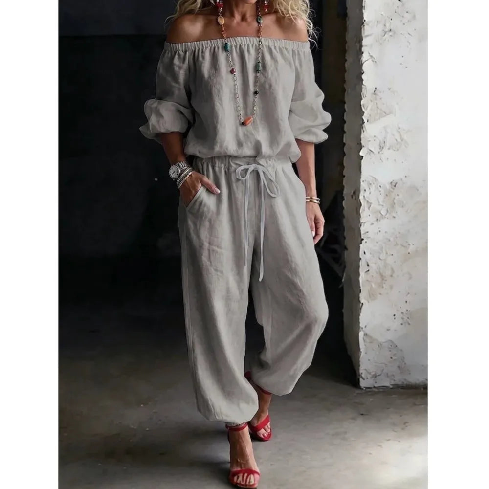 One-shoulder Women's T-shirt Trousers Suit