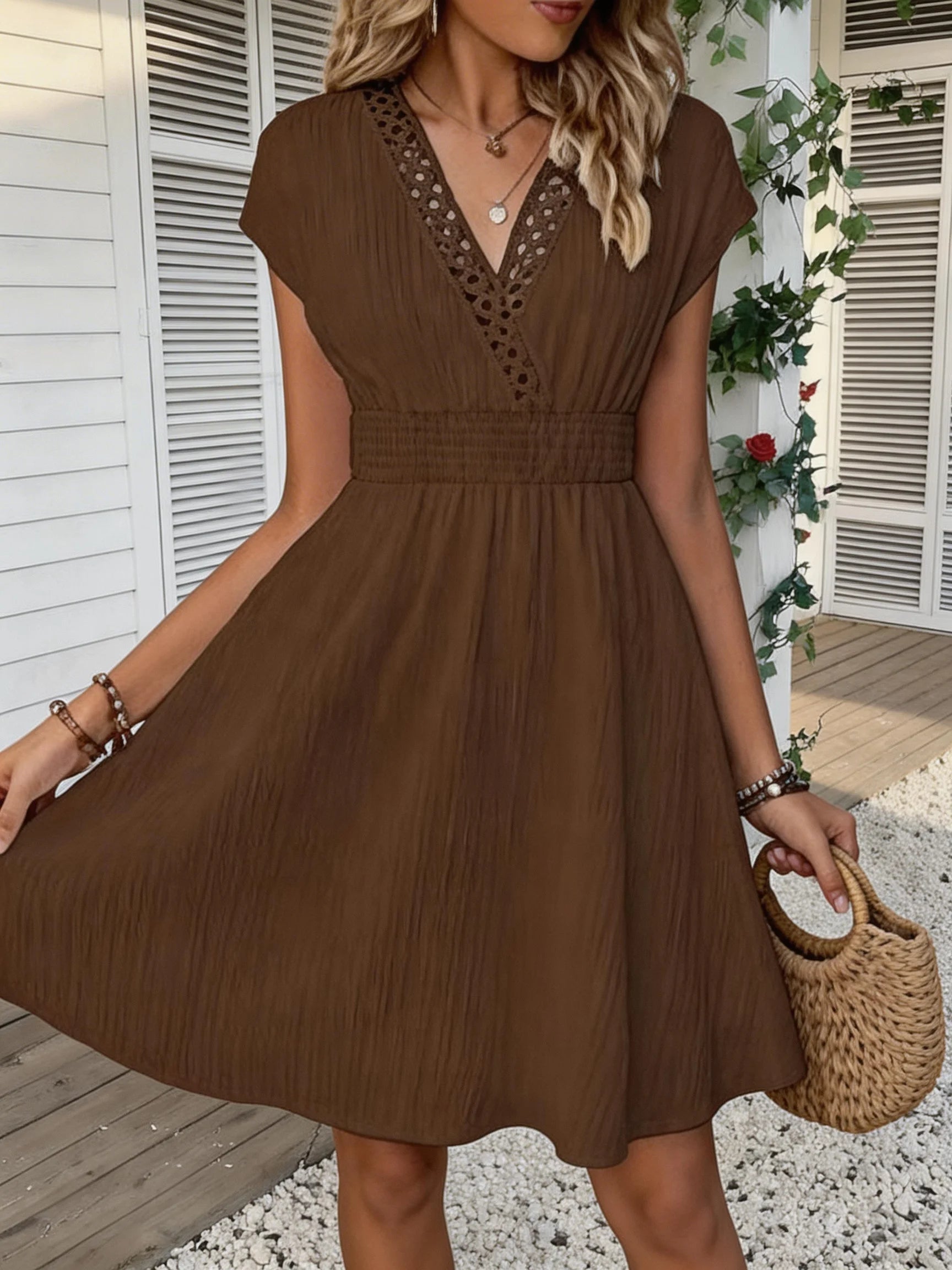 French Lace V-neck Fitted Dress